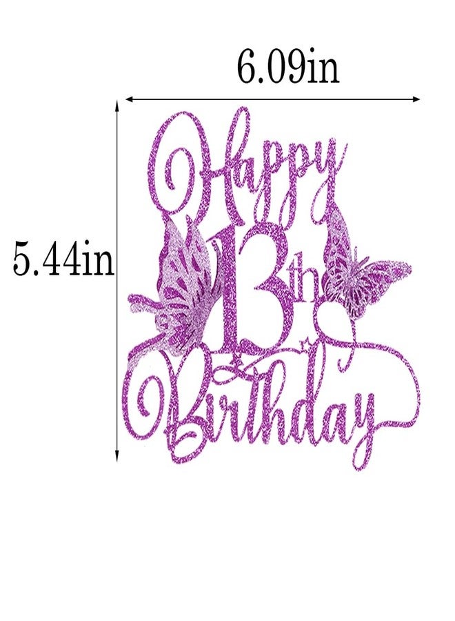 Qertesl Glitter 3D Butterfly 13th Birthday Cake Topper,Hello 13，Cheers to 13 YearsSummer Butterfly themed for Baby Shower,Boys Girls 13th Birthday Party Decorations - Image 4