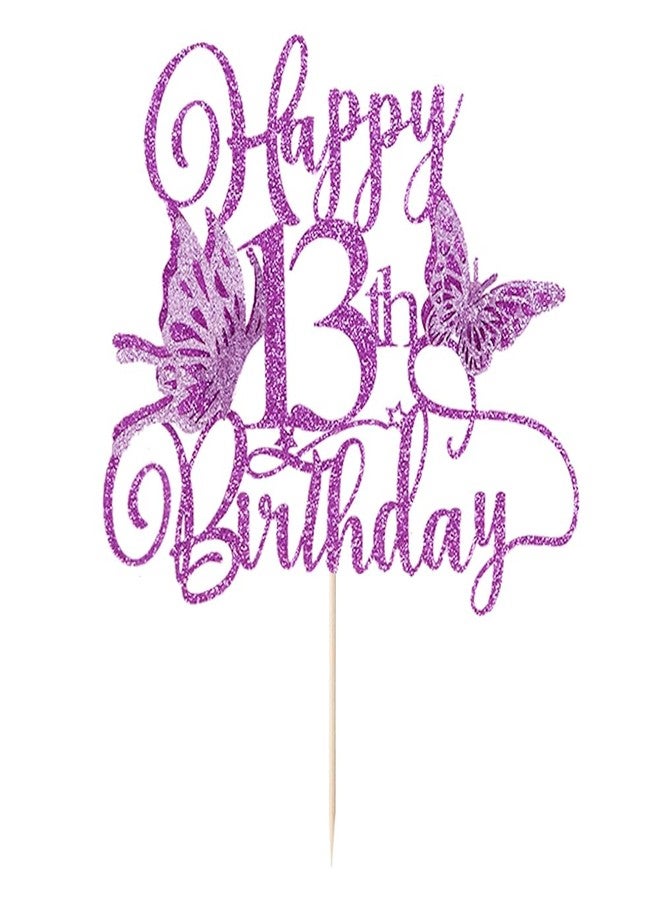 Qertesl Glitter 3D Butterfly 13th Birthday Cake Topper,Hello 13，Cheers to 13 YearsSummer Butterfly themed for Baby Shower,Boys Girls 13th Birthday Party Decorations - Image 3