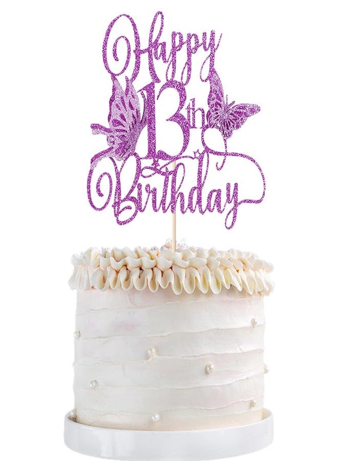 Qertesl Glitter 3D Butterfly 13th Birthday Cake Topper,Hello 13，Cheers to 13 YearsSummer Butterfly themed for Baby Shower,Boys Girls 13th Birthday Party Decorations - Image 1