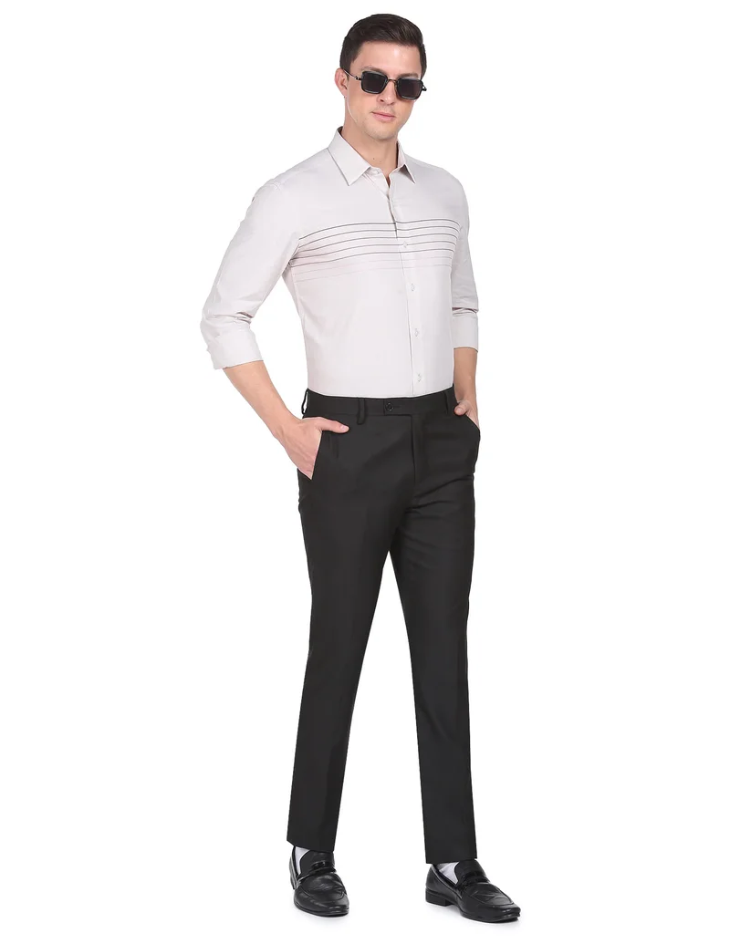 Arrow Beige Horizontal Stripe Manhattan Slim Fit Shirt for Men | Best Price UAE