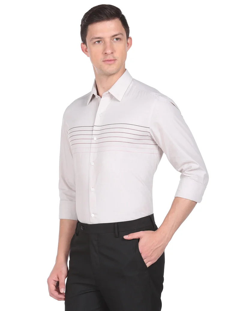 Arrow Beige Horizontal Stripe Manhattan Slim Fit Shirt for Men | Best Price UAE