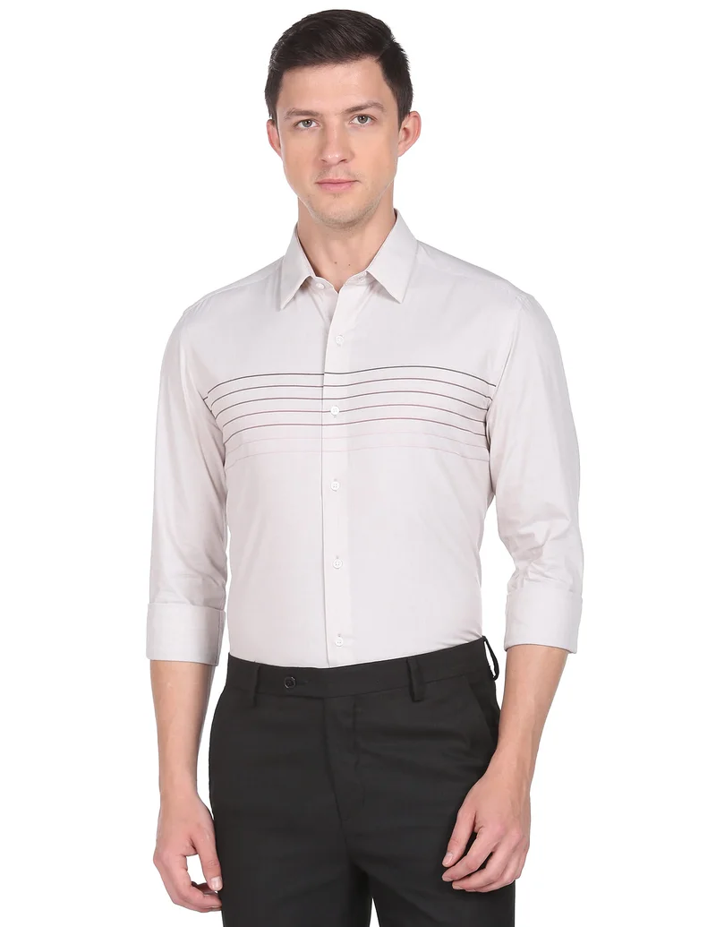 Arrow Beige Horizontal Stripe Manhattan Slim Fit Shirt for Men | Best Price UAE