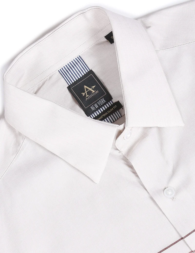 Arrow Beige Horizontal Stripe Manhattan Slim Fit Shirt for Men | Best Price UAE