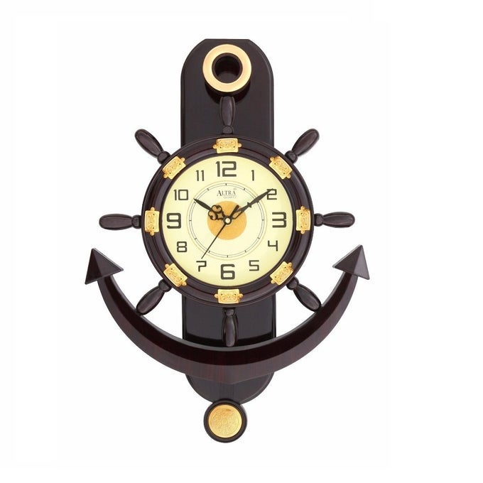ANCHOR PLASTIC PENDULUM WALL CLOCK (45 CM X 30 CM X 5 CM, BROWN) - ANALOG