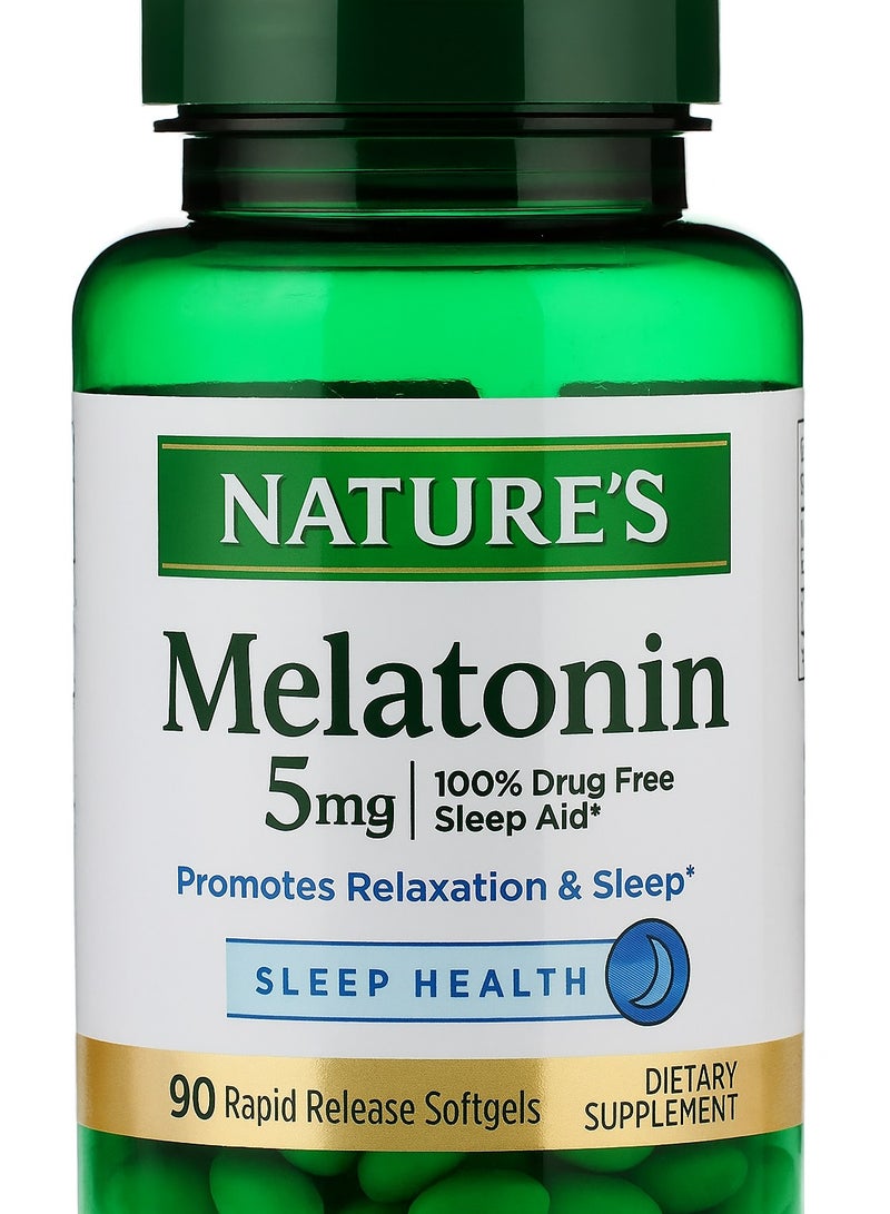 ميلاتونين من الطبيعة، مساعد للنوم، مكمل غذائي، يعزز الاسترخاء وصحة النوم، 5 ملغ، 90 كبسولة لينة