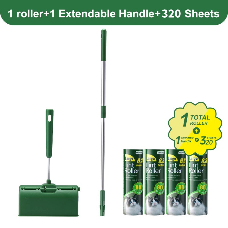 Fedicelly Large Lint Rollers Pet Hair Extra Sticky Floor, Cat Dog Hair Remover Laundry Clothes Carpet Furniture,6.3 inches Wider with 320 Sheets Giant Lint Remover Brush for Couch with Long Handle - Image 2