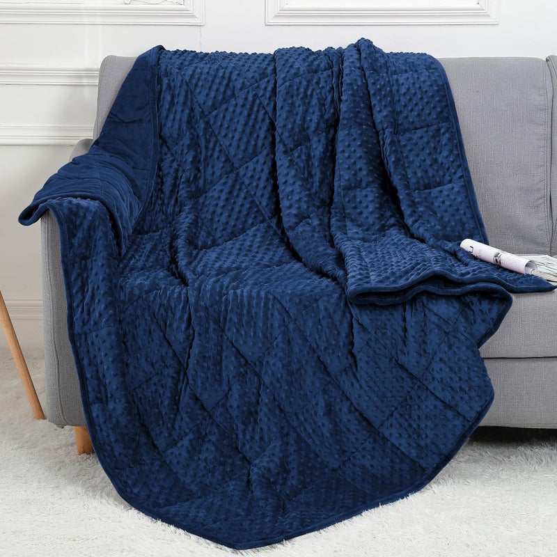 Alomidds Weighted Blanket 60x8020lbs Queen Size  Navy Weighted Blankets for Adults Cooling Breathable Soft and Comfort Minky Heavy Blanket Microfiber Material with Glass Beads