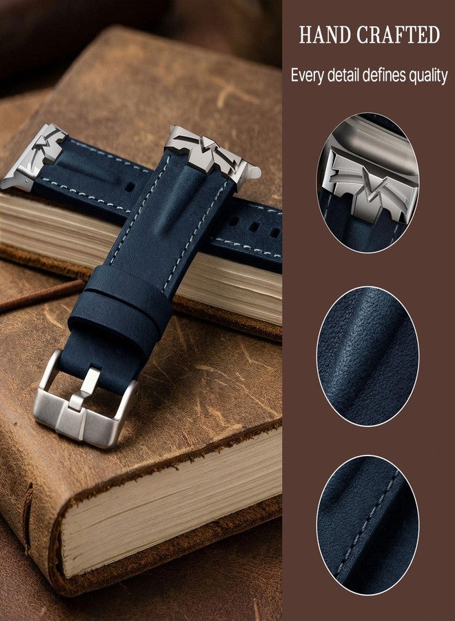 DABAOZA Compatible for Apple Watch Ultra 3 Band 49mm 46mm 45mm 44mm for Men Women, Genuine Leather Rugged Matel Connector Strap for iWatch Ultra 2 1 SE Series 11 10 9 8 7 6 5 4 (Titanium/Blue) - Image 4