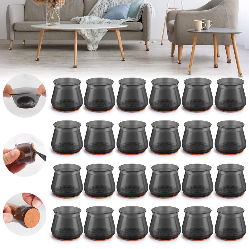 Violibar 24Pcs Upgraded Silicone Chair Leg Floor Protectors For Hardwood Floors Furniture Sliders For Chair Legs Felt Bottom Furniture Pads Anti-Slip Round□ Cap Covers To Scratch And Reduce Noise - Image 1