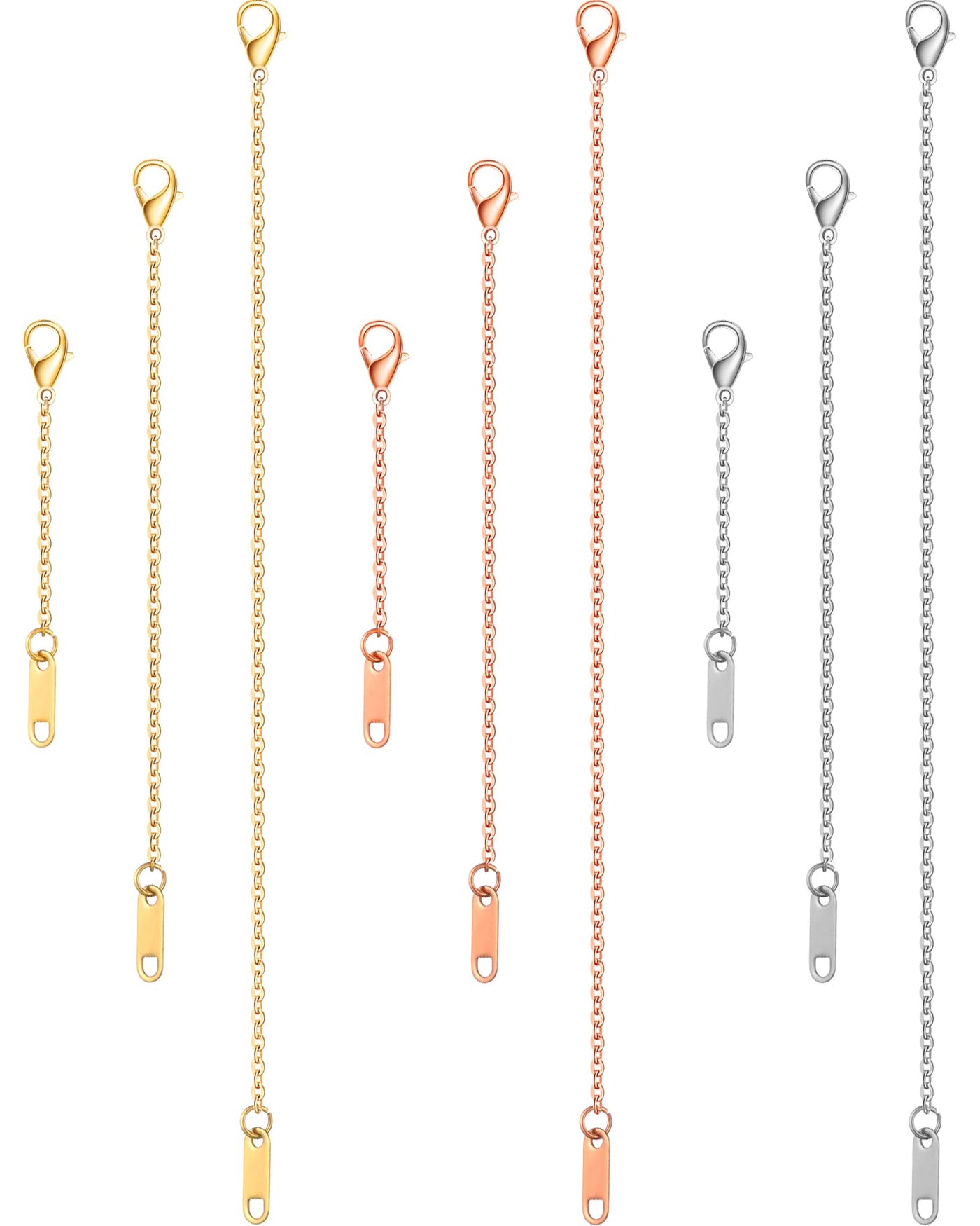 MTLEE 18k Gold Plated Necklace Extender Rose Gold Silver Chain Jewelry Extenders Delicate Choker Stainless Steel Anklet with Clasp(9 Pieces,2/4/6 Inches)
