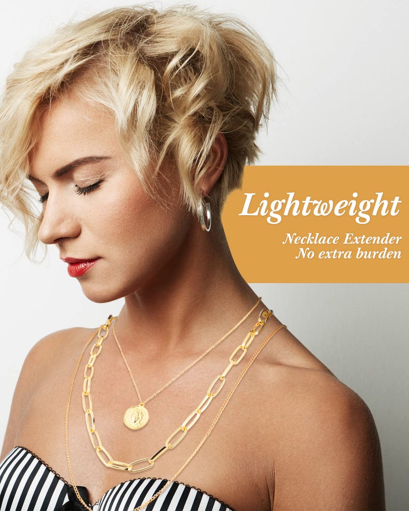 Mtlee سلسلة قلادة مطلية بالذهب عيار 18 مع ملحقات سلسلة فضية بلون وردي، مجوهرات ملحقات، قلادة رقيقة، سوار كاحل من الفولاذ المقاوم للصدأ مع مشبك (9 قطع، 2/4/6 بوصة) - Image 5