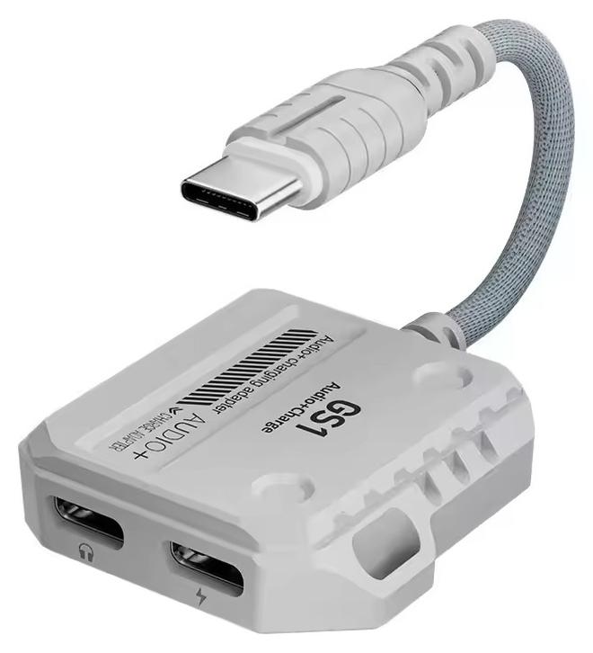 Plextone GS1 2 in 1 Fast Charging Adapter Type-C Pd USB-C to Dual Type-C Ports Type-C to Audio Cable 60W High Definition Fast Charging Adapter White - Image 1