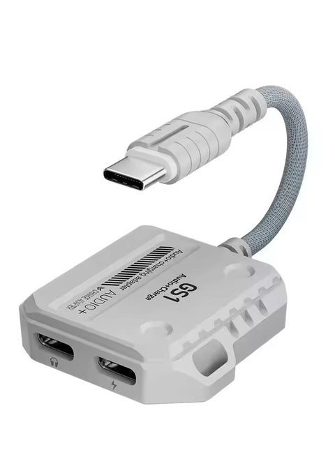 محول شحن  بليكستون GS1 سريع 2 في 1 من نوع Pd، من USB-c إلى منفذين تايب سي، من النوع C إلى كابل صوت، محول شحن سريع عالي الدقة بقوة 60 وات اللون ابيض
