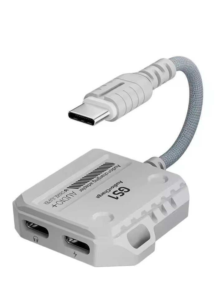 بليكستون - محول شحن  بليكستون GS1 سريع 2 في 1 من نوع Pd، من USB-c إلى منفذين تايب سي، من النوع C إلى كابل صوت، محول شحن سريع عالي الدقة بقوة 60 وات اللون ابيض - Image 1