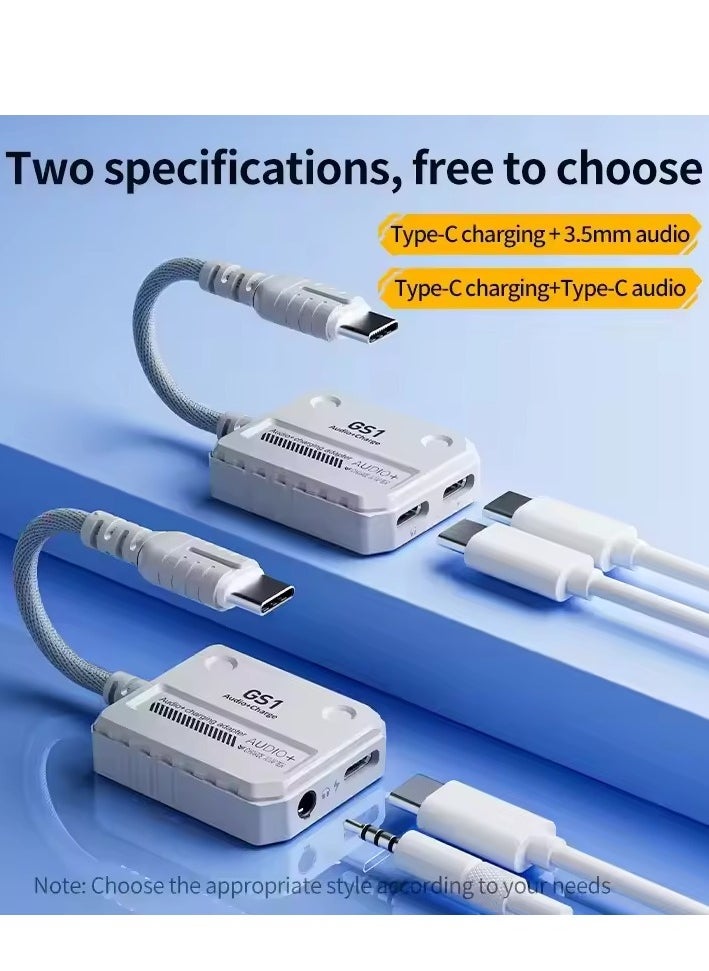 بليكستون - محول شحن  بليكستون GS1 سريع 2 في 1 من نوع Pd، من USB-c إلى منفذين تايب سي، من النوع C إلى كابل صوت، محول شحن سريع عالي الدقة بقوة 60 وات اللون ابيض - Image 1