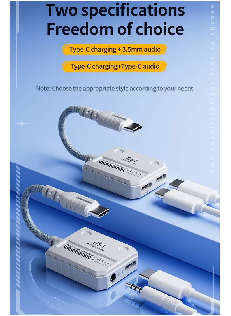 بليكستون - محول شحن  بليكستون GS1 سريع 2 في 1 من نوع Pd، من USB-c إلى منفذين تايب سي، من النوع C إلى كابل صوت، محول شحن سريع عالي الدقة بقوة 60 وات اللون ابيض - Image 1