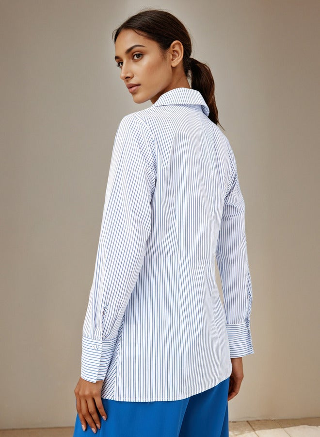 ايكونيك بلوزة ملفوفة مخططة أيقونية بتفاصيل وردة - Image 3