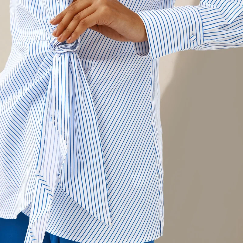 Iconic Iconic Striped Wrap Top with Rosette Detail