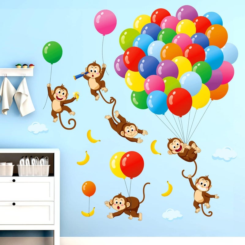DECOWALL SG2202 Balloons Monkey Wall Stickers Cartoon Monkeys Decals for Kids Children Baby Bedroom Nursery Living Room Art Home Decor Decoration Removable - Image 3
