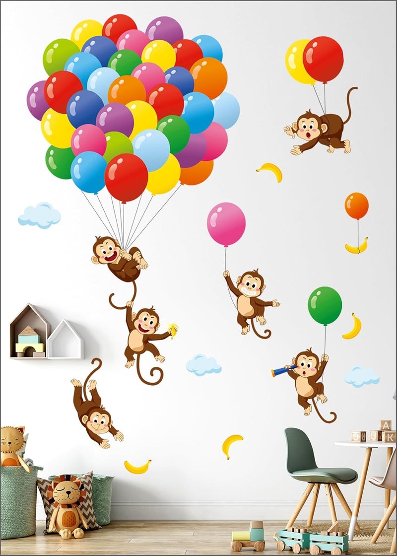 DECOWALL SG2202 Balloons Monkey Wall Stickers Cartoon Monkeys Decals for Kids Children Baby Bedroom Nursery Living Room Art Home Decor Decoration Removable - Image 1