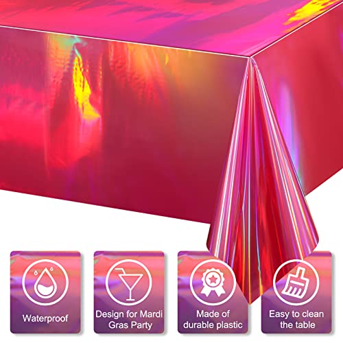 FunnyPars 4 Pack Hot Pink Iridescence Plastic Tablecloths Shiny Disposable Laser Rectangle Table Covers Holographic Foil Tablecloth Iridescent Party Decorations Birthday Bridal Wedding Christmas, 54 x 108 Inch - Image 3