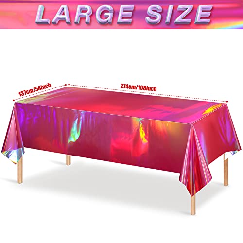FunnyPars 4 Pack Hot Pink Iridescence Plastic Tablecloths Shiny Disposable Laser Rectangle Table Covers Holographic Foil Tablecloth Iridescent Party Decorations Birthday Bridal Wedding Christmas, 54 x 108 Inch - Image 2