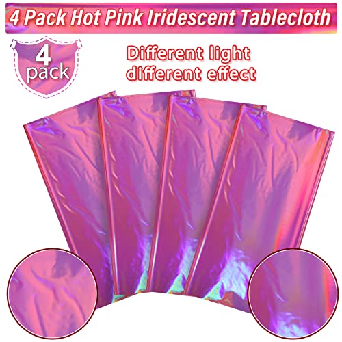 FunnyPars 4 Pack Hot Pink Iridescence Plastic Tablecloths Shiny Disposable Laser Rectangle Table Covers Holographic Foil Tablecloth Iridescent Party Decorations Birthday Bridal Wedding Christmas, 54 x 108 Inch - Image 4