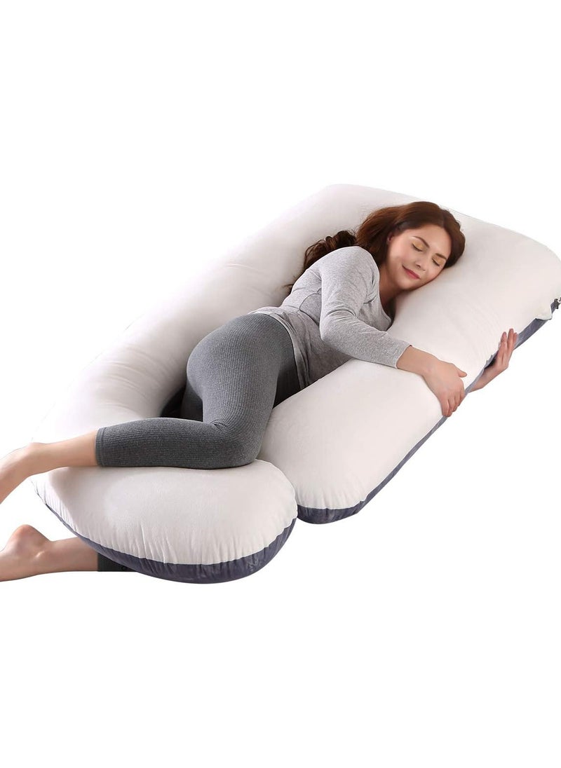 Arabest Pregnancy Pillows for Sleeping, Full Body Pillow Comfort Maternity Pillow with Zipper Removable Velvet Cover - Support for Back, Hips, Legs, Belly for Pregnant Women (Grey+White, Velvet)  - Image 1