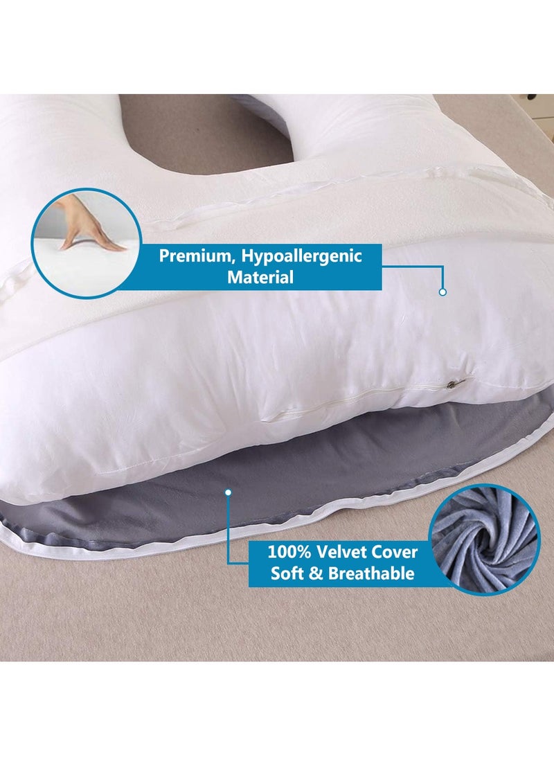 Arabest Pregnancy Pillows for Sleeping, Full Body Pillow Comfort Maternity Pillow with Zipper Removable Velvet Cover - Support for Back, Hips, Legs, Belly for Pregnant Women (Grey+White, Velvet)  - Image 5