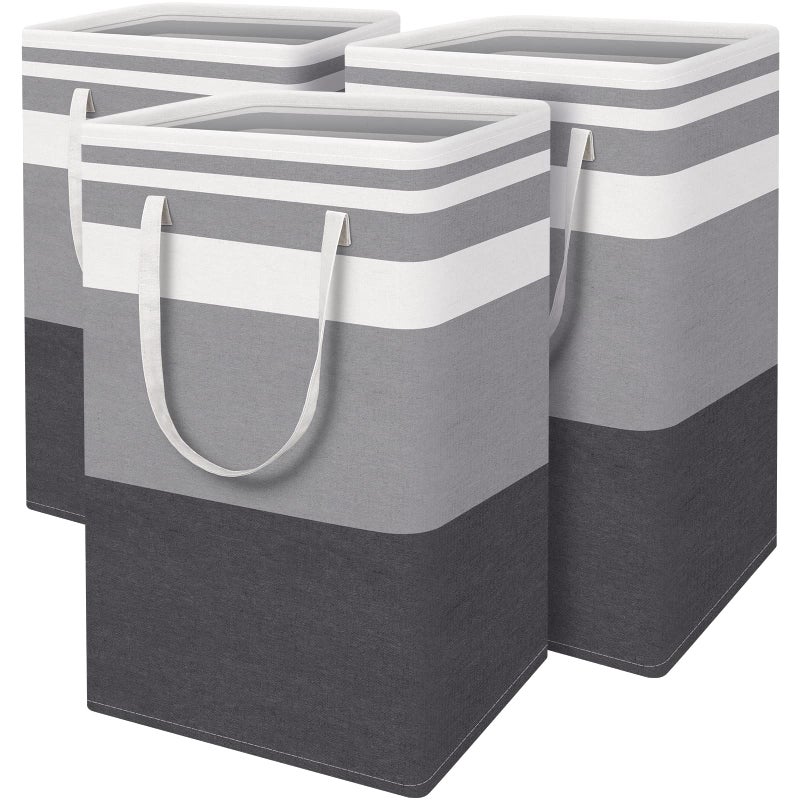BlissTotes 3-Pack Laundry Basket, Freestandingï¼†Waterproof Laundry Hamper, Collapsible Tall Clothes Hamper with Easy Carry Handles for Clothes, Towels in the Family and Dorm,Gradient Grey,88L - Image 1
