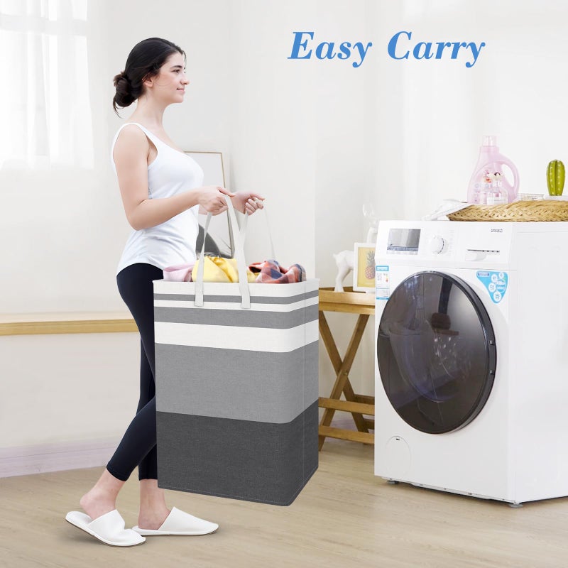 BlissTotes 3-Pack Laundry Basket, Freestandingï¼†Waterproof Laundry Hamper, Collapsible Tall Clothes Hamper with Easy Carry Handles for Clothes, Towels in the Family and Dorm,Gradient Grey,88L - Image 5
