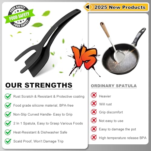 KJG Silicone Spatulas, High Heat Resistant BPA Free Cooking Tongs, Silicone Kitchen Utensils, Spatula Tong, Egg Flipper Spatula for Non Stick Frying Pan, Ideal Cookware for Fish, Eggs, Pancakes - Image 4