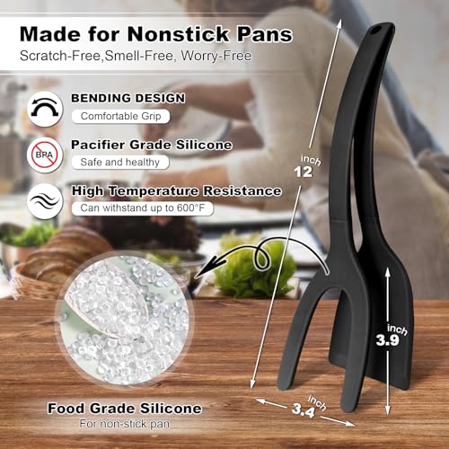 KJG Silicone Spatulas, High Heat Resistant BPA Free Cooking Tongs, Silicone Kitchen Utensils, Spatula Tong, Egg Flipper Spatula for Non Stick Frying Pan, Ideal Cookware for Fish, Eggs, Pancakes - Image 2