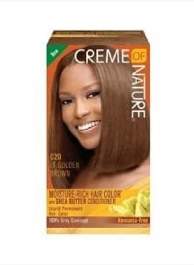 Creme of Nature صبغة شعر سائلة غنية بالترطيب من Creme of Nature، لون بني ذهبي فاتح C20، مع بلسم زبدة الشيا، للاستخدام مرة واحدة
