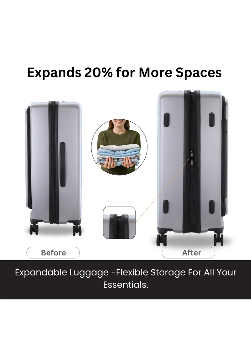 NATIONAL GEOGRAPHIC National Geographic Lodge Check-In Medium Travel Suitcase, 100% PC Durable Lightweight Hard Shell Expandable Luggage, 4 Double Wheel, TSA Lock Trolley Bag Silver (60 cm/24 Inch).