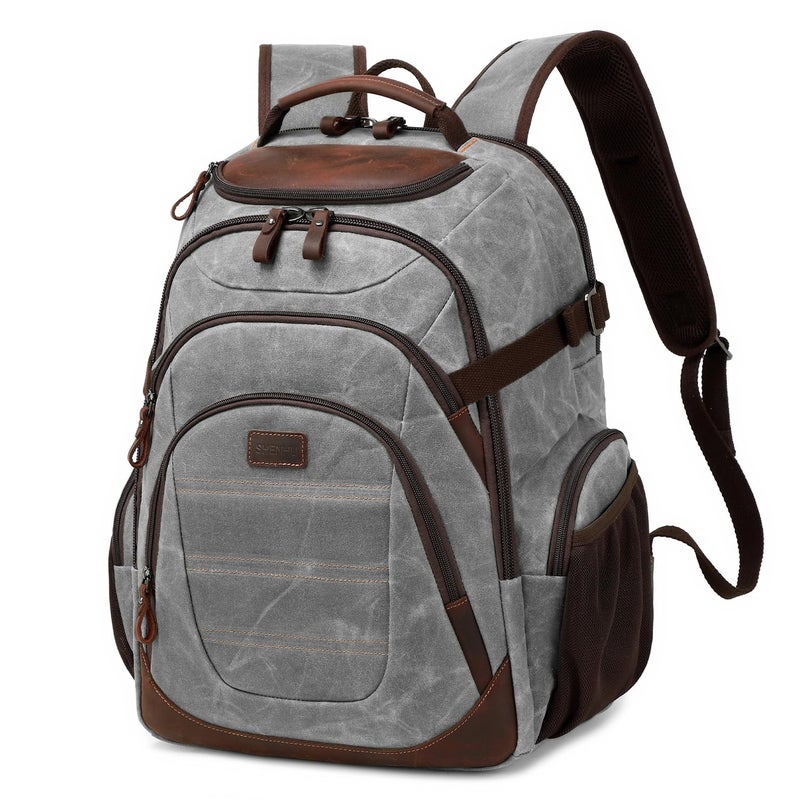 Shenhu Travel Laptop Backpack 17.3 Inch Xl Computer Backpack For Men Waxed Canvas College Daypack Business Backpack Gray - Image 1