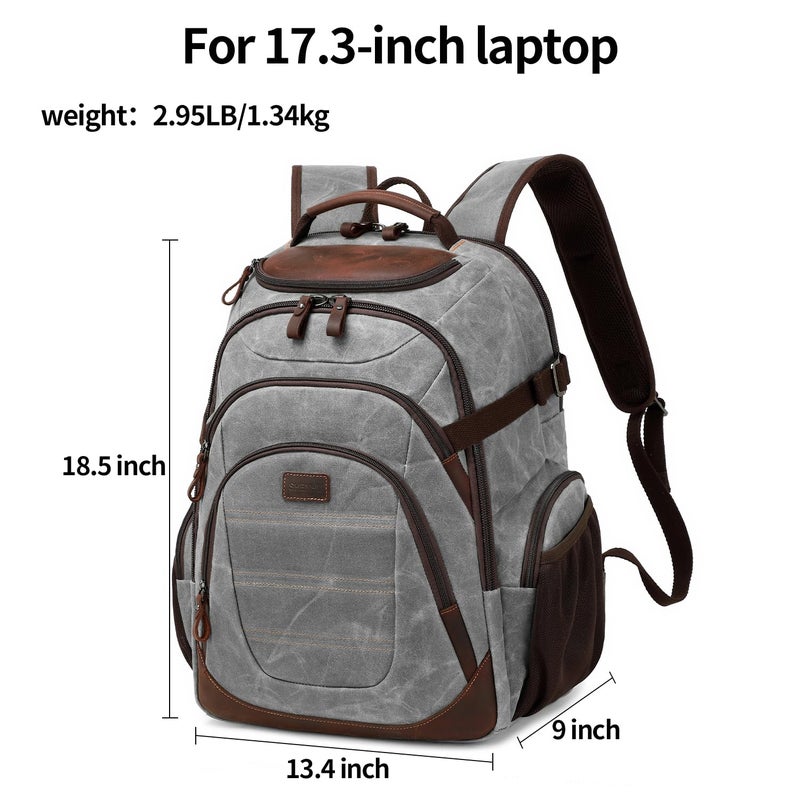 Shenhu Travel Laptop Backpack 17.3 Inch Xl Computer Backpack For Men Waxed Canvas College Daypack Business Backpack Gray - Image 4