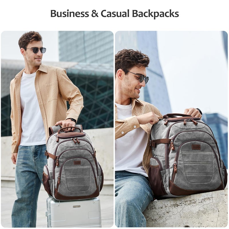 Shenhu Travel Laptop Backpack 17.3 Inch Xl Computer Backpack For Men Waxed Canvas College Daypack Business Backpack Gray - Image 2