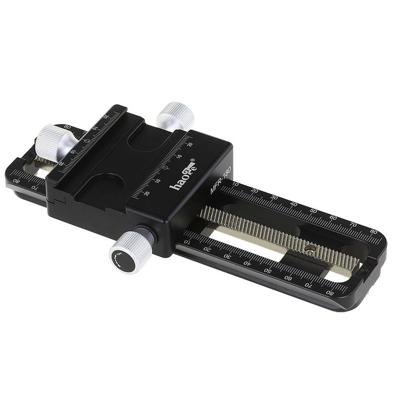 Haoge MFR180 Macro Focusing Rail Rack Slider for Precision Focus Stacking Stack Nodal Slide Macro Closeup Close Up Photography Builtin Arca Swiss Type Quick Release Clamp and Arca Dovetail Groove