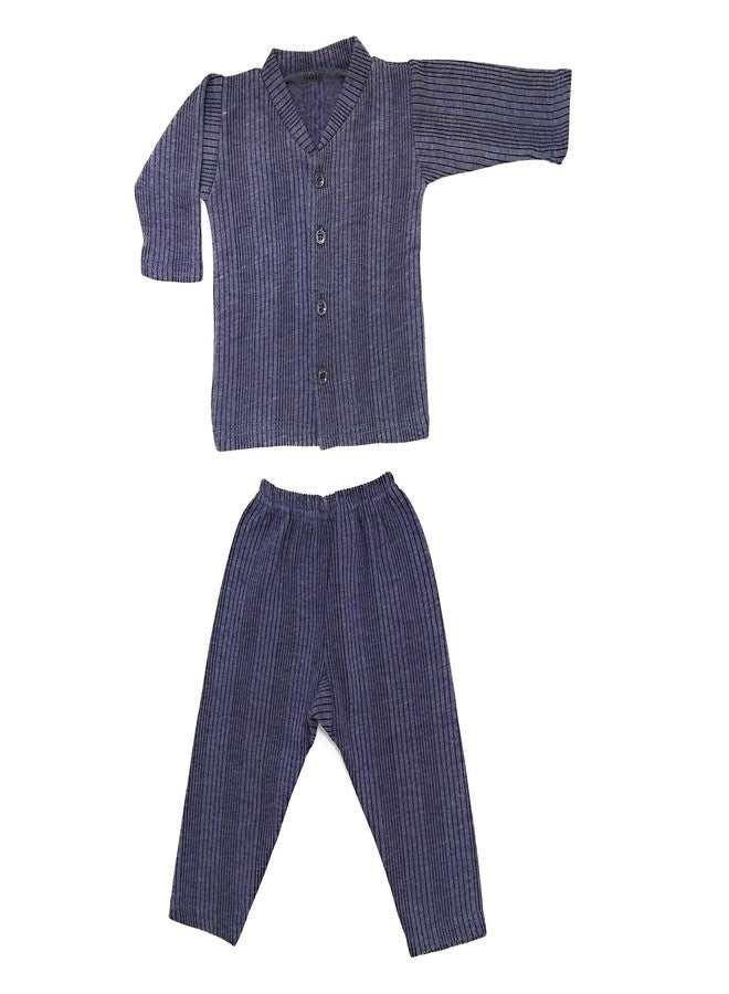 Tangy Kids Thermal Set Front Open Inner Winter Wear Top & Pyjama Body Warmer for New Born Infants Baby Boys & Baby Girls in Dark Color (Blue, 3-6 Months) - Image 5