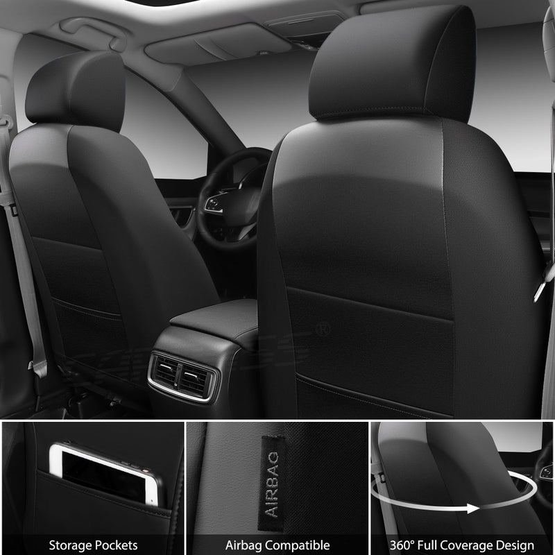CAR PASS أغطية مقاعد أمامية من جلد نابا CAR PASS مخصصة لتويوتا راف 4 2019-2024، كامري 2018-2024، كورولا 2020-2025، مجموعة فاخرة مضادة للانزلاق ومقاومة للماء، حزمة 2، متوافقة مع الوسائد الهوائية باللون الأسود - Image 2