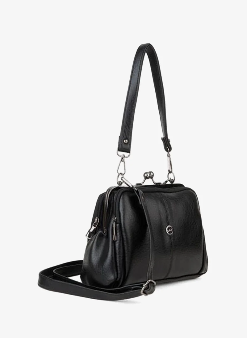 Women's Black Butterfly 4-Compartment Lined Pocket and Zipper Closure Hand, Arm and Shoulder Bag.
