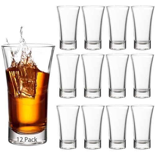 Ruckae 12 Pack 2 OZ Shot Glasses Set Clear Shot Glasses Bulk with Heavy Base Bar Cone Glass Shot Cups for Vodka Tequila Whiskey Liquor (Cone Shaped) - Image 1