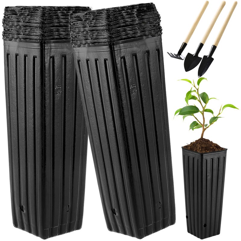 Hzloyat 50 Pcs Plastic Deep Nursery Treepots, 9.8" Tall Nursery Tree Pots, Flower Plant Container Pots for Indoor Outdoor Use - Image 1