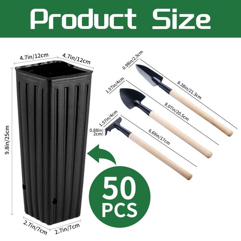 Hzloyat 50 Pcs Plastic Deep Nursery Treepots, 9.8" Tall Nursery Tree Pots, Flower Plant Container Pots for Indoor Outdoor Use - Image 2