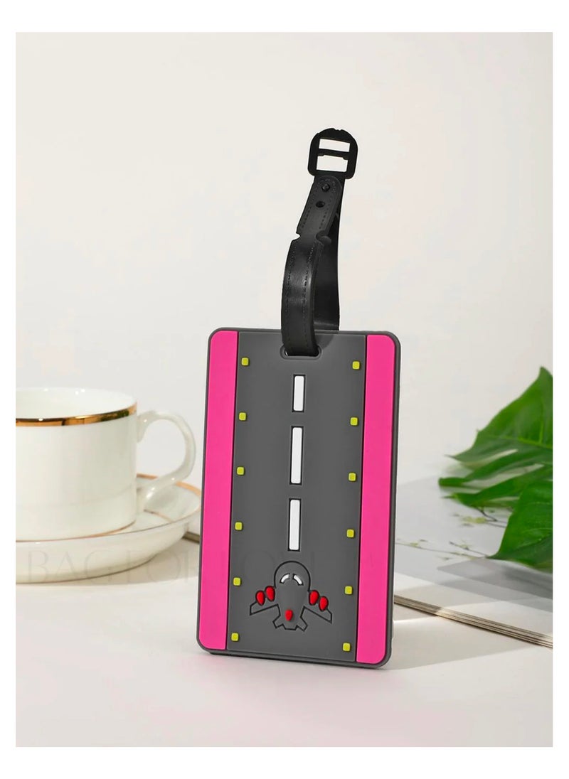 Cuisine Art Luggage Tag with Name ID Card, Personalized Identifier ID Labels, Flexible PVC Travel Tags, Secure Travel Luggage Labels for Baggage Identity, Suitcase Tag -  Airplane on Runway Design  - Image 3