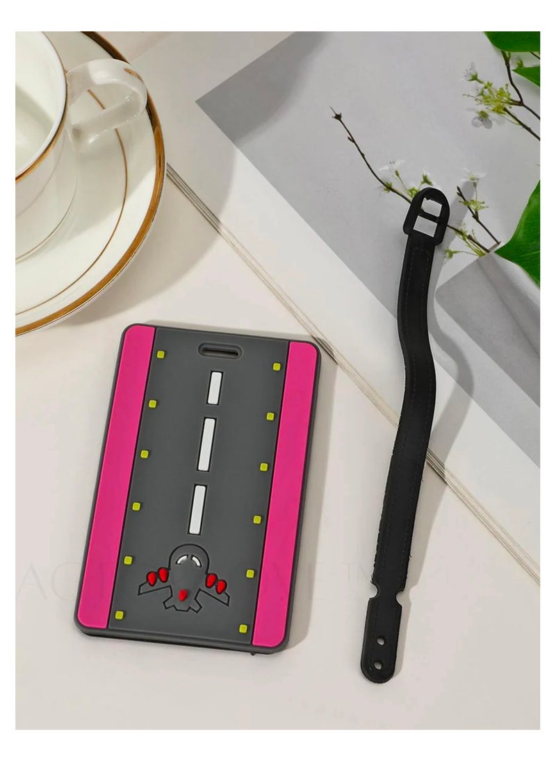 Cuisine Art Luggage Tag with Name ID Card, Personalized Identifier ID Labels, Flexible PVC Travel Tags, Secure Travel Luggage Labels for Baggage Identity, Suitcase Tag -  Airplane on Runway Design  - Image 5