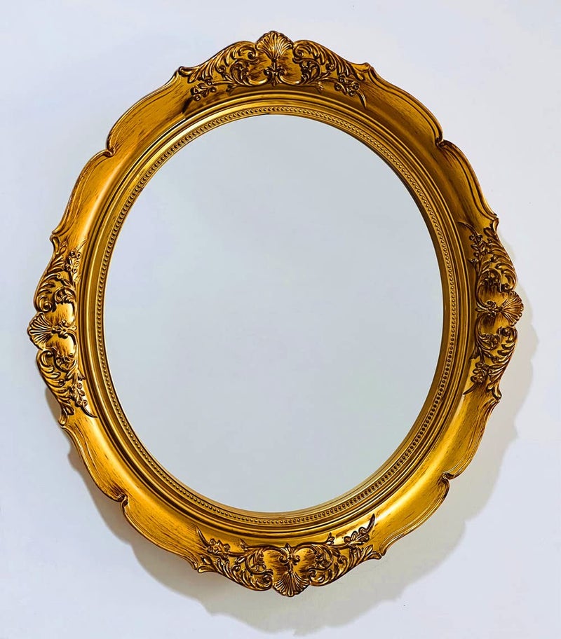 Schones Geschaft Decorative Wall Mirror Vintage Hanging Mirror for Dresser Decor Bedroom LivingRoom Oval Organizer Mirror Tray 148 L x 13 W Gold