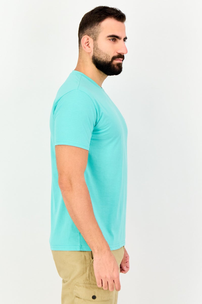 Tailorbyrd Men Crew Neck Short Sleeve Embroidered Logo T-Shirt, Turquoise - Image 2