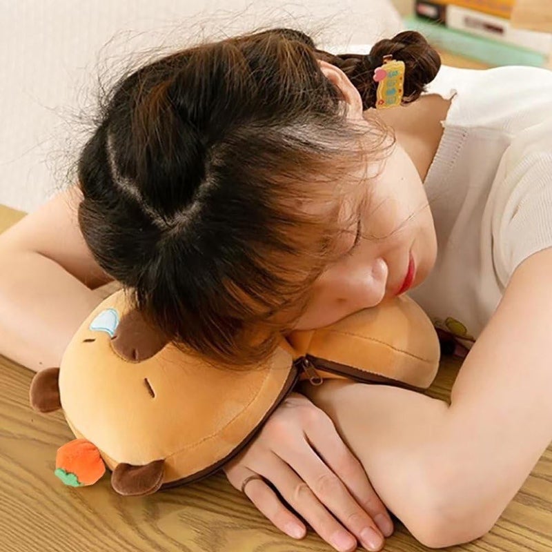 Tazweeq Kids Travel Pillow & Eye Mask Set - Cartoon Capybara Neck Pillow with Elastic Band - Image 2